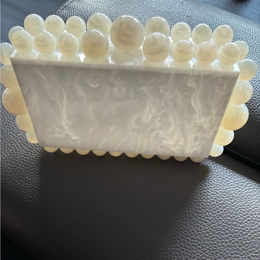 Cream Beaded Clutch